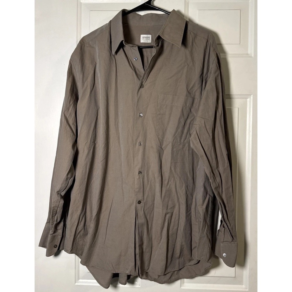 Armani Collezioni Mens 16.5 42 Made In Italy Taupe Cotton Button Front Shirt